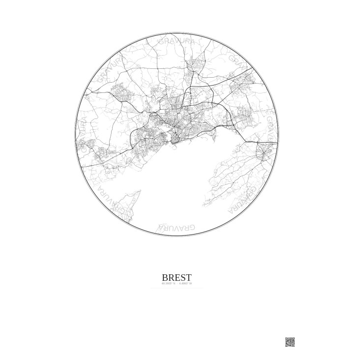 Affiche Brest – Poster carte de ville 10km | Gravura – Fond clair
