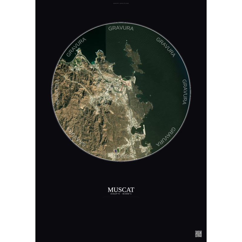 Affiche Muscat – Poster vue satellite 2.5km Couleur | Gravura – Fond foncé