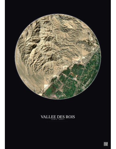 Affiche Vallee Des Rois – Poster vue satellite 5km Couleur | Gravura – Fond foncé