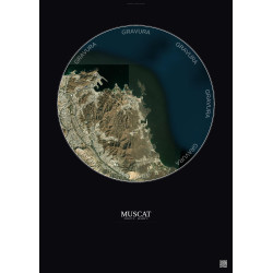Affiche Muscat – Poster vue satellite 6km Couleur | Gravura – Fond foncé