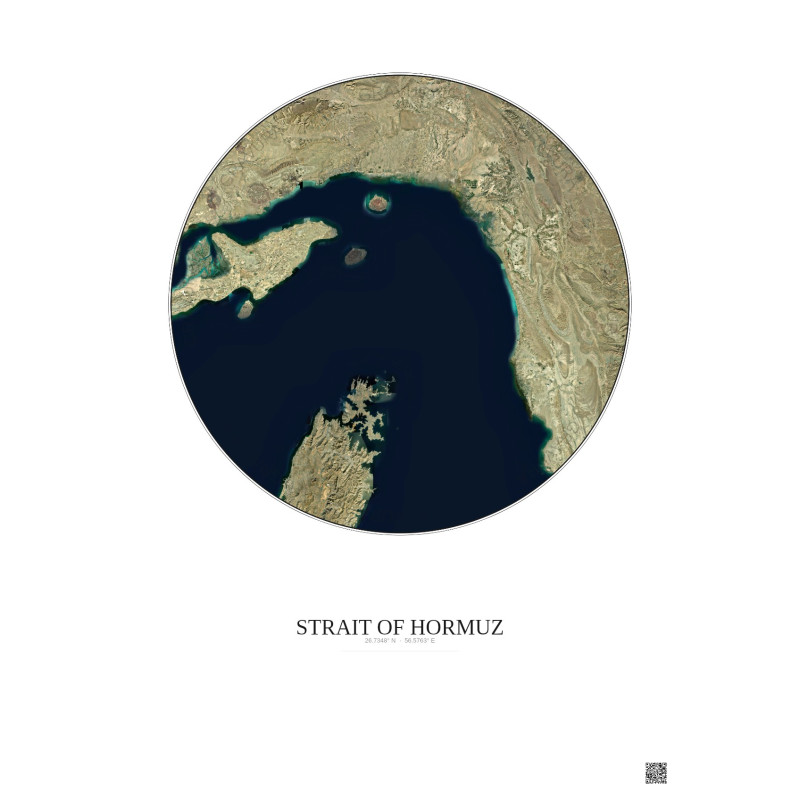 Affiche Strait Of Hormuz – Poster vue satellite 100km Couleur | Gravura – Fond clair