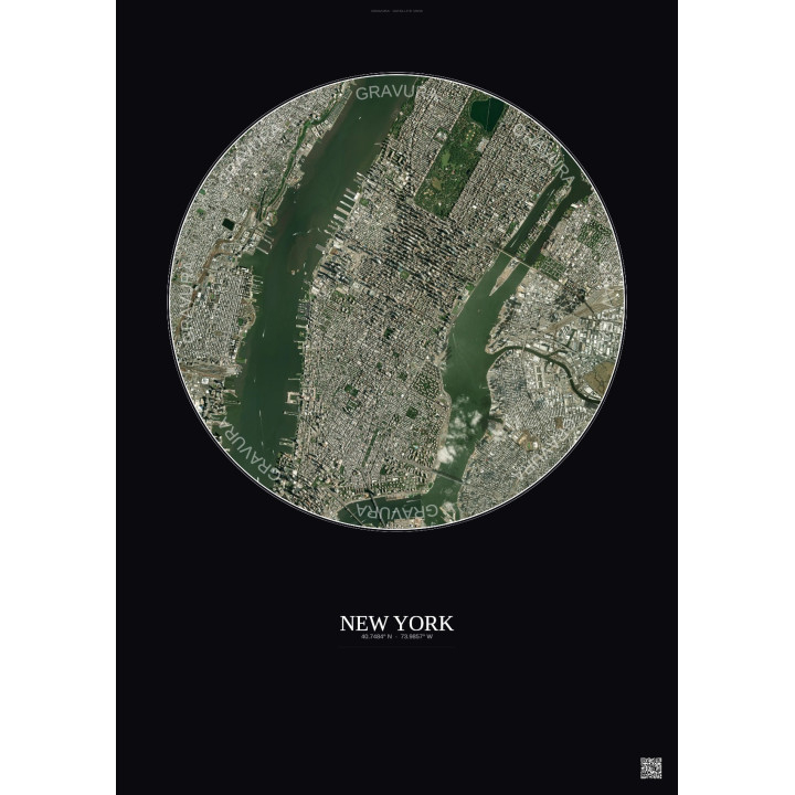 Affiche New York – Poster vue satellite 5km Couleur | Gravura – Fond foncé