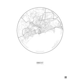 Affiche Brest – Poster carte de ville 6km | Gravura – Fond clair