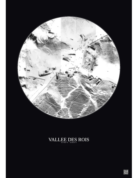 Affiche Vallee Des Rois – Poster vue satellite 0.1km N&B | Gravura – Fond foncé