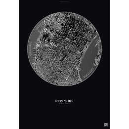 Affiche New York – Poster vue satellite 2.5km N&B | Gravura – Fond foncé