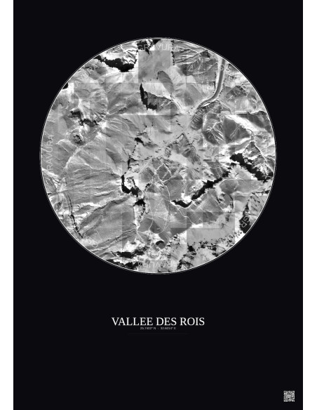 Affiche Vallee Des Rois – Poster vue satellite 0.5km N&B | Gravura – Fond foncé