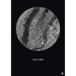 Affiche New York – Poster vue satellite 5km N&B | Gravura – Fond foncé