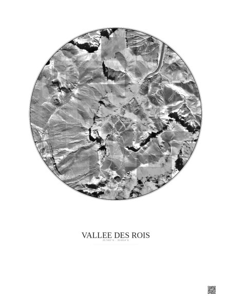 Affiche Vallee Des Rois – Poster vue satellite 0.5km N&B | Gravura – Fond clair