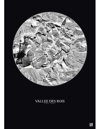 Affiche Vallee Des Rois – Poster vue satellite 1km N&B | Gravura – Fond foncé