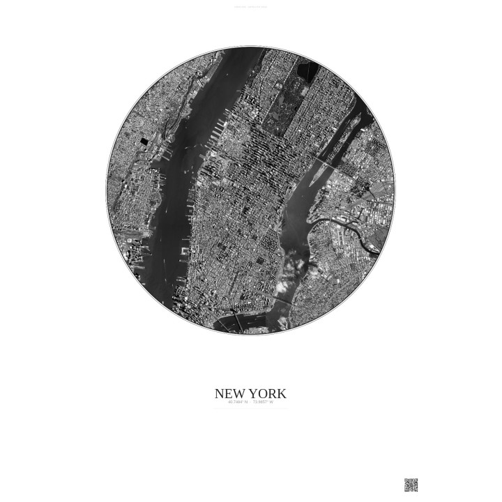 Affiche New York – Poster vue satellite 5km N&B | Gravura – Fond clair