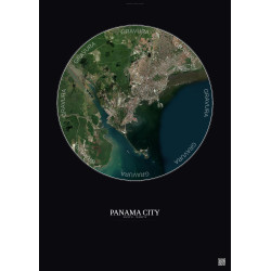 Affiche Panama City – Poster vue satellite 10km Couleur | Gravura – Fond foncé
