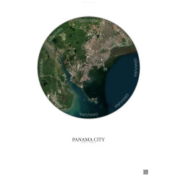 Affiche Panama City – Poster vue satellite 10km Couleur | Gravura – Fond clair