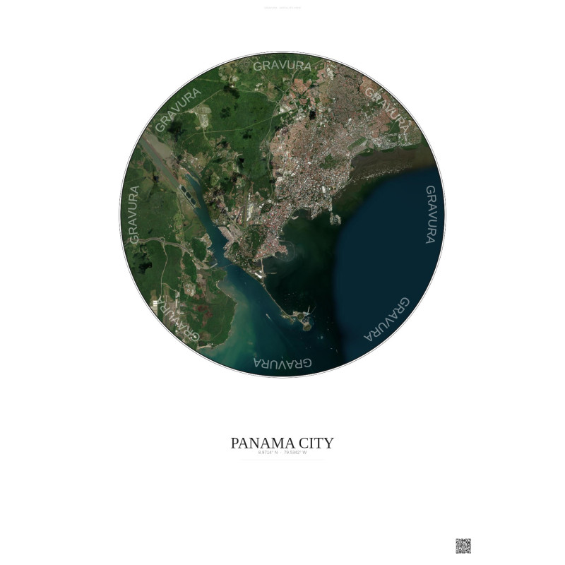 Panama City Satellite View Poster 10km Color | Gravura – Light background