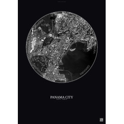 Affiche Panama City – Poster vue satellite 2.5km N&B | Gravura – Fond foncé