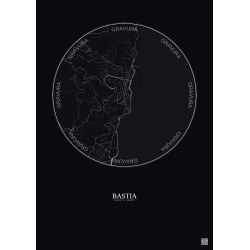 Affiche Bastia – Poster carte de ville 2.5km | Gravura – Fond foncé