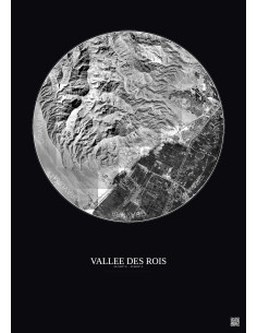 Affiche Vallee Des Rois – Poster vue satellite 5km N&B | Gravura – Fond foncé