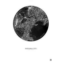Affiche Panama City – Poster vue satellite 2.5km N&B | Gravura – Fond clair