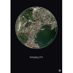 Affiche Panama City – Poster vue satellite 2.5km Couleur | Gravura – Fond foncé