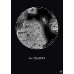 Affiche San Francisco – Poster vue satellite 10km N&B | Gravura – Fond foncé