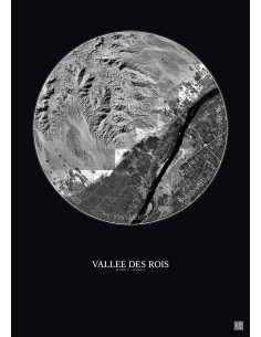 Affiche Vallee Des Rois – Poster vue satellite 10km N&B | Gravura – Fond foncé