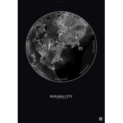 Affiche Panama City – Poster vue satellite 6km N&B | Gravura – Fond foncé