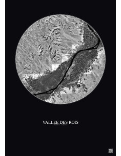 Affiche Vallee Des Rois – Poster vue satellite 20km N&B | Gravura – Fond foncé