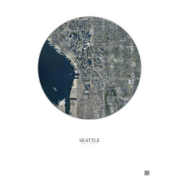 Affiche Seattle – Poster vue satellite 2.5km Couleur | Gravura – Fond clair
