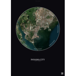 Affiche Panama City – Poster vue satellite 6km Couleur | Gravura – Fond foncé