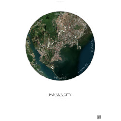 Affiche Panama City – Poster vue satellite 6km Couleur | Gravura – Fond clair