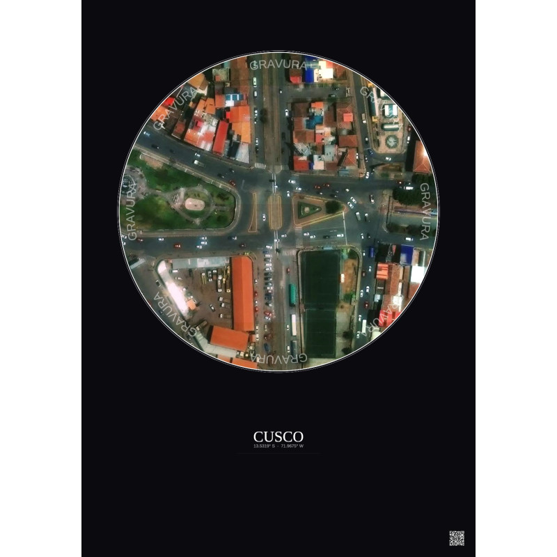 Affiche Cusco – Poster vue satellite 0.1km Couleur | Gravura – Fond foncé