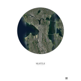 Affiche Seattle – Poster vue satellite 10km Couleur | Gravura – Fond clair