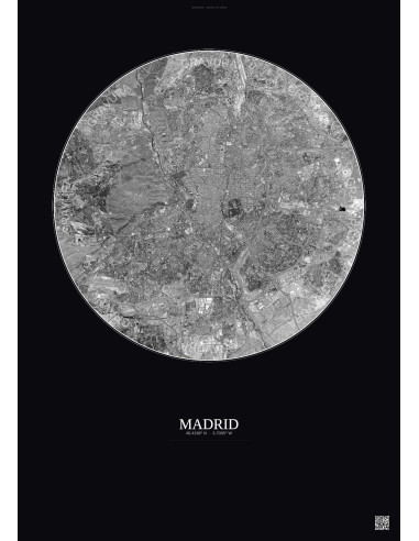 Madrid Satellite View Poster 10km B&W | Gravura – Dark background