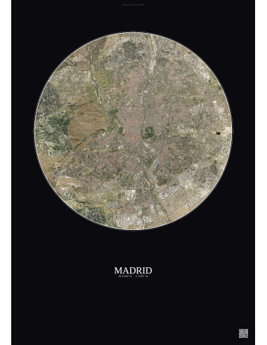 Madrid Satellite View Poster 10km Color | Gravura – Dark background
