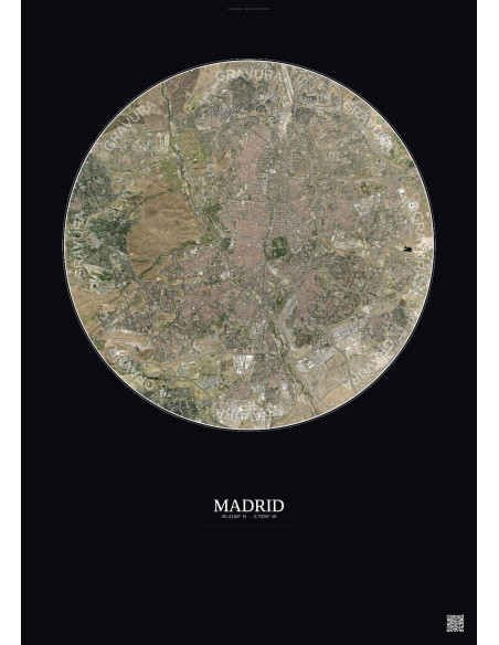 Madrid Satellite View Poster 10km Color | Gravura – Dark background