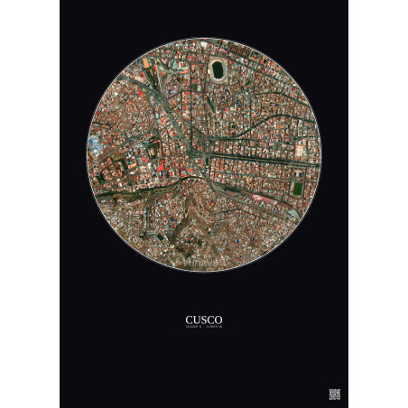 Affiche Cusco – Poster vue satellite 1km Couleur | Gravura – Fond foncé