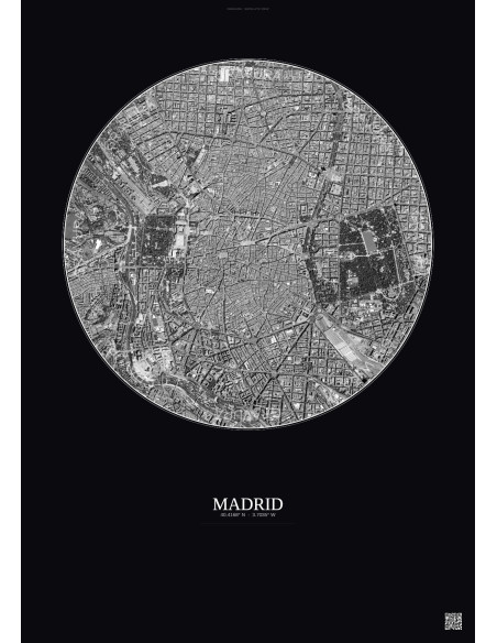 Affiche Madrid – Poster vue satellite 2.5km N&B | Gravura – Fond foncé