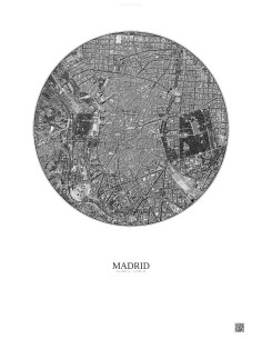 Affiche Madrid – Poster vue satellite 2.5km N&B | Gravura – Fond clair