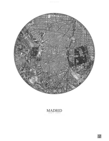 Madrid Satellite View Poster 2.5km B&W | Gravura – Light background