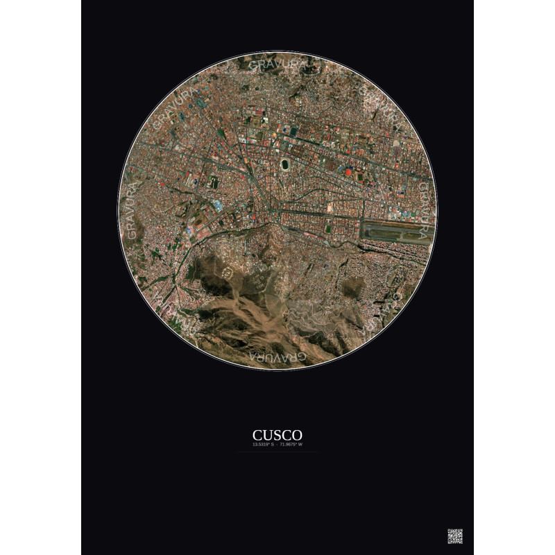 Affiche Cusco – Poster vue satellite 2.5km Couleur | Gravura – Fond foncé