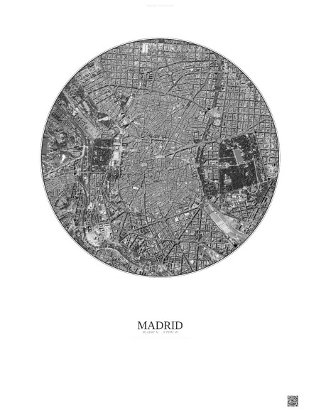 Madrid Satellite View Poster 2.5km B&W | Gravura – Light background