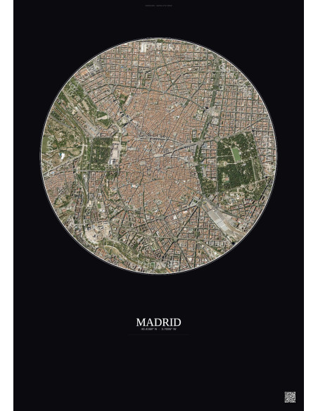 Affiche Madrid – Poster vue satellite 2.5km Couleur | Gravura – Fond foncé