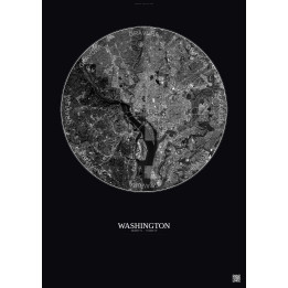 Affiche Washington – Poster vue satellite 10km N&B | Gravura – Fond foncé