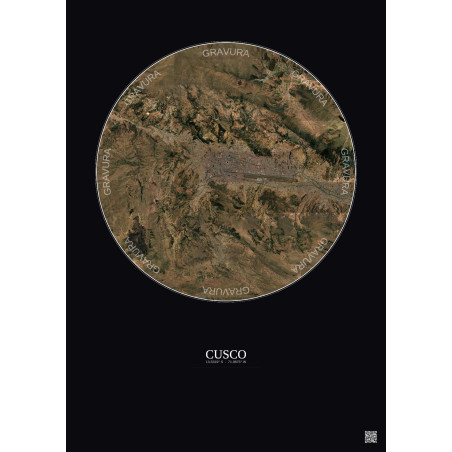 Affiche Cusco – Poster vue satellite 10km Couleur | Gravura – Fond foncé