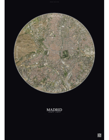 Affiche Madrid – Poster vue satellite 6km Couleur | Gravura – Fond foncé