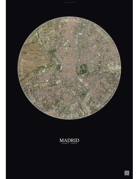 Affiche Madrid – Poster vue satellite 6km Couleur | Gravura – Fond foncé