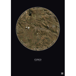 Affiche Cusco – Poster vue satellite 20km Couleur | Gravura – Fond foncé