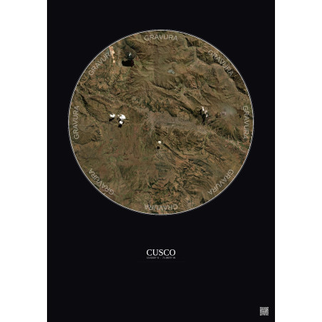 Affiche Cusco – Poster vue satellite 20km Couleur | Gravura – Fond foncé