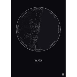 Affiche Bastia – Poster carte de ville 5km | Gravura – Fond foncé