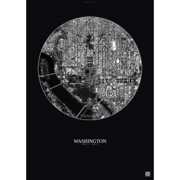 Affiche Washington – Poster vue satellite 2.5km N&B | Gravura – Fond foncé