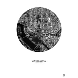 Affiche Washington – Poster vue satellite 2.5km N&B | Gravura – Fond clair